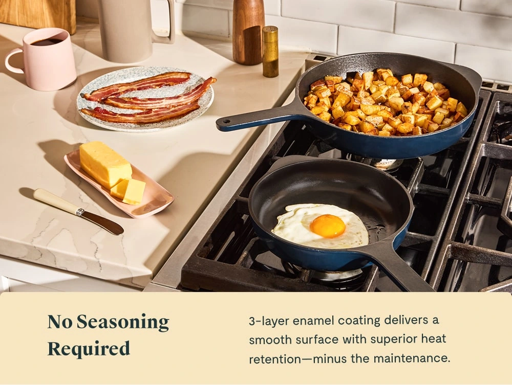 Enameled Cast Iron Skillet Duo - Midnight Blue - No Seasoning Requied