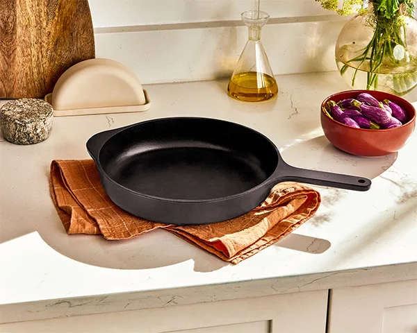 Enameled Cast Iron Skillet - Charcoal - on counter