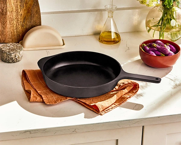 Enameled Cast Iron Skillet - Charcoal - on counter