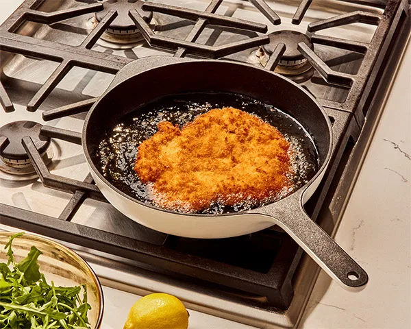 Enameled Cast Iron Skillet - Cream -  Cooking Juicy Chicken in Cast Iron Skillet