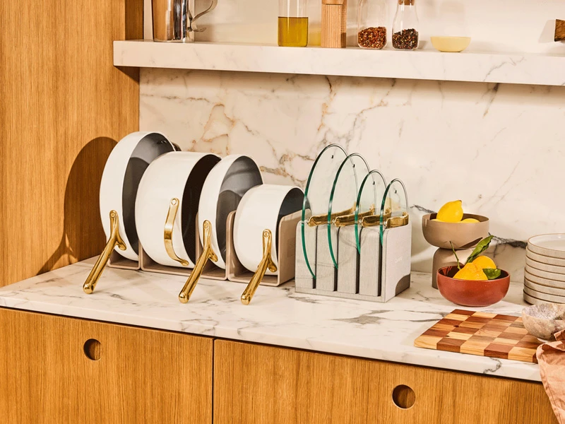 Iconics Glass Lid - Set of 4 - With White Iconics Cookware Set on Counter