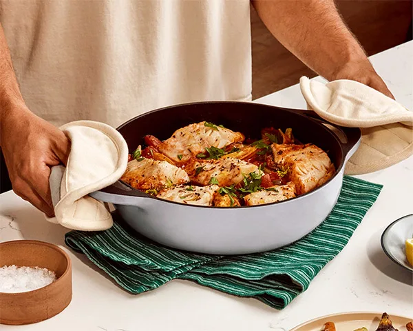 Enameled Cast Iron Braiser - Gray - Cooking Juicy Chicken in Cast Iron