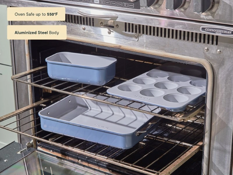 Rectangle Pan - Slate - With Muffin Pan and Loaf Pan in Oven