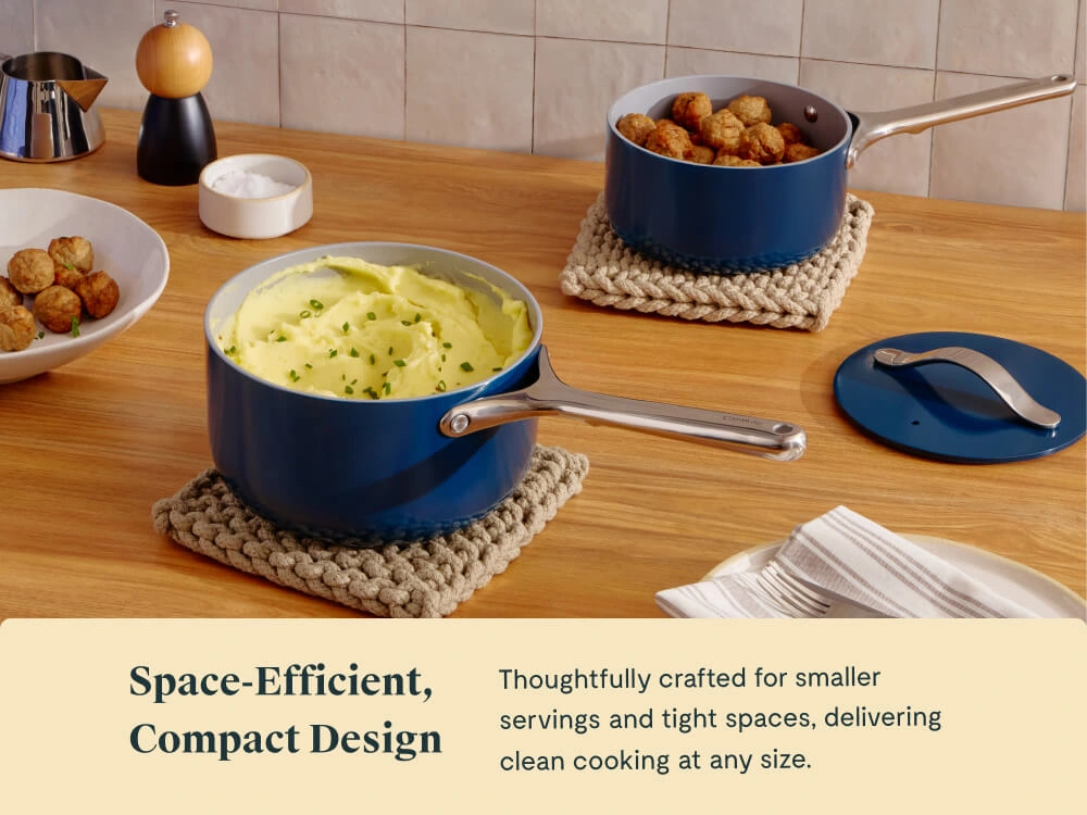 Ceramic Sauce Pan Duo - Navy - Tablescape Lifestyle