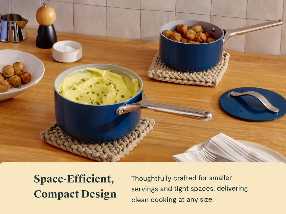 Ceramic Sauce Pan Duo - Navy - Tablescape Lifestyle