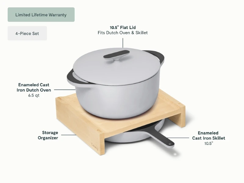 Enameled Cast Iron Skillet & Dutch Oven Duo - Gray - Detail