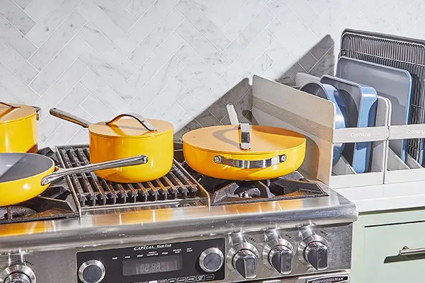 Ceramic Cookware and Bakeware - Marigold and Slate - On Stovetop and Counter