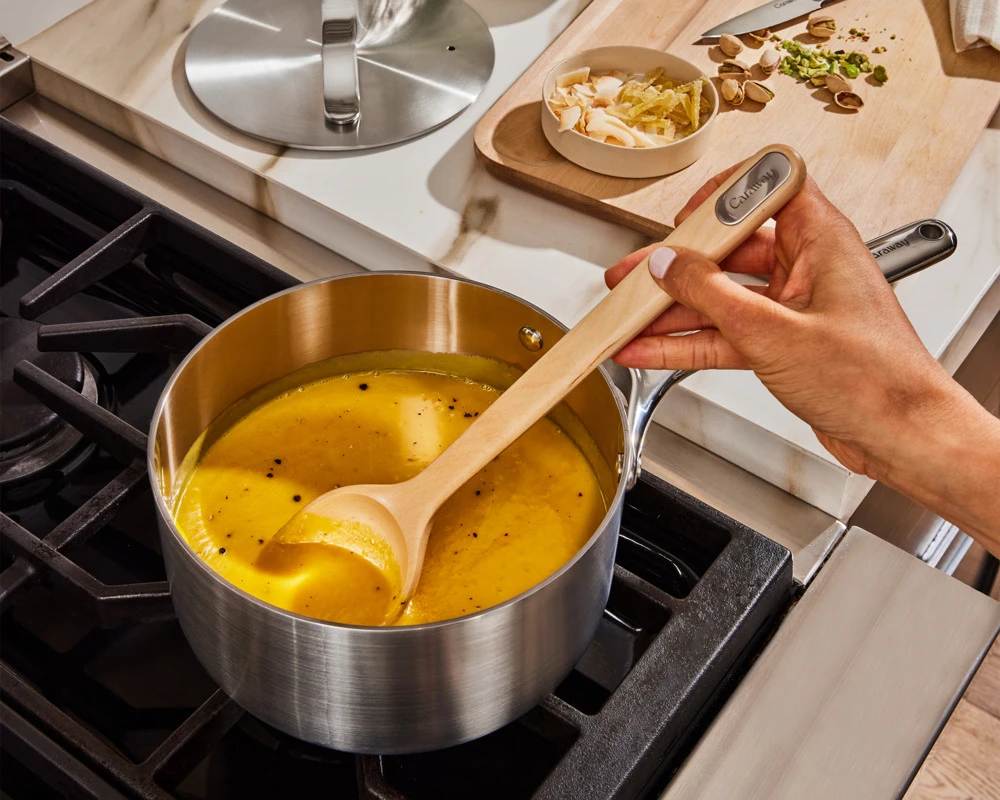Stainless Steel Sauce Pan - On stovetop with Soup