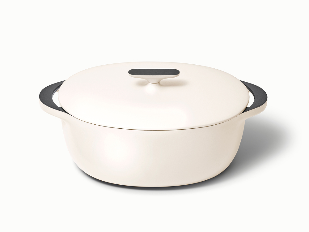 Enameled Cast Iron Oval Dutch Oven - Cream - Hero