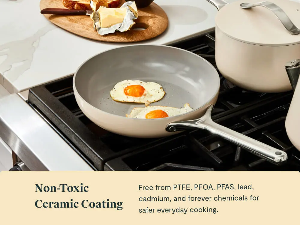 Ceramic Fry Pan - Cream - Stovetop Lifestyle