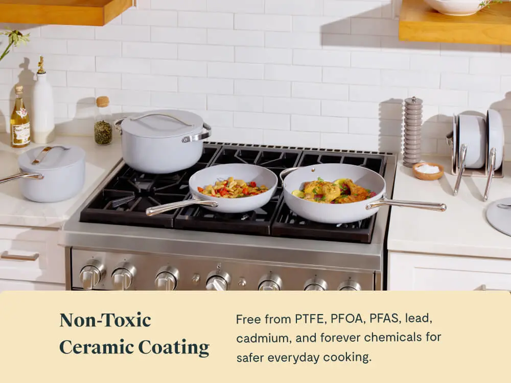 Ceramic Cookware & Minis Set - Gray - Stovetop Lifestyle