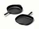 Enameled Cast Iron Skillet & Grill Pan Duo - Charcoal - Hero