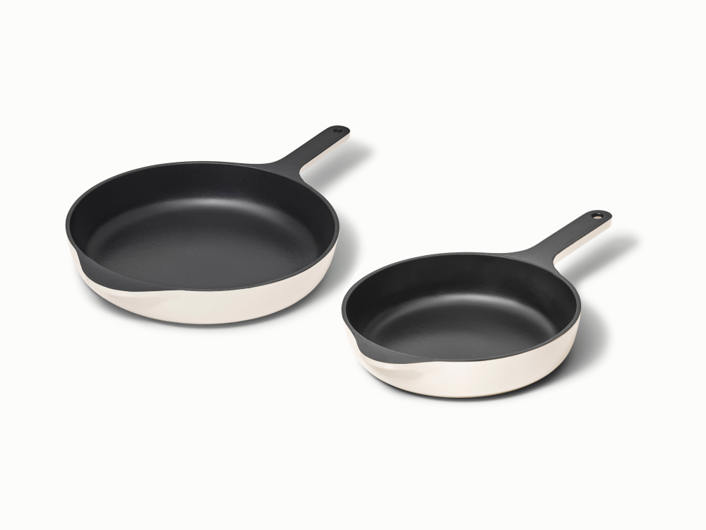 Enameled Cast Iron Skillet Duo - Cream - Hero