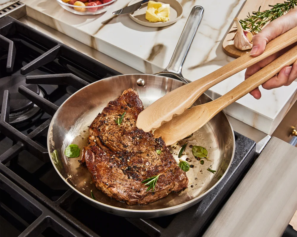 Fry Pan - Stainless Steel - On Stovetop