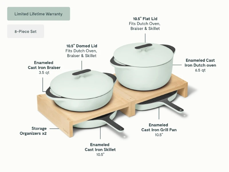 Enameled Cast Iron Set - Light Mist - Detail