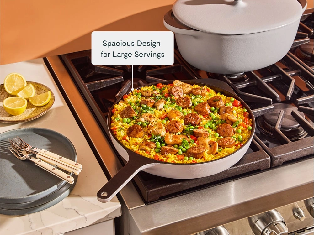 Enameled Cast Iron Large Skillet - Gray - Spacious Design Large Servings