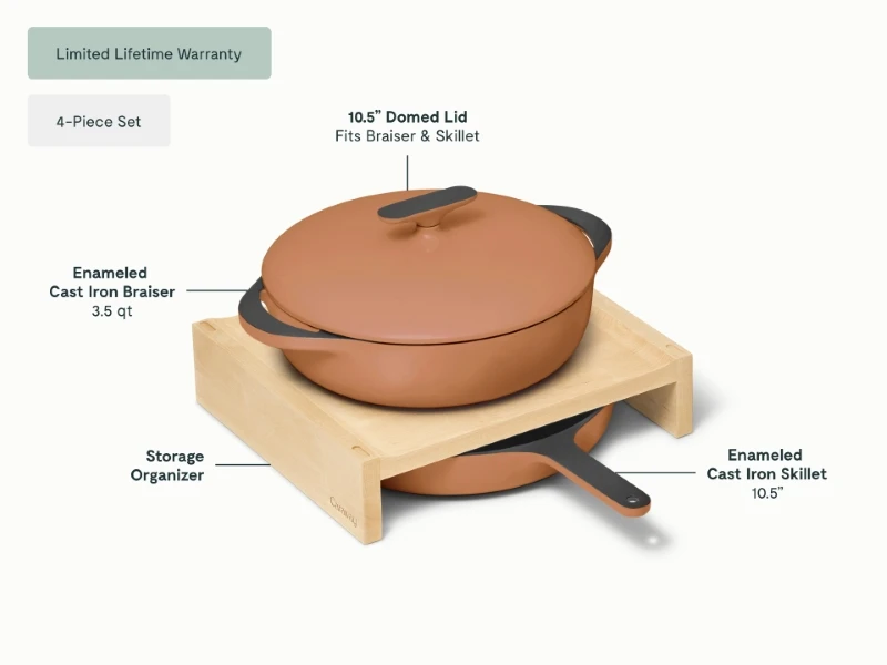 Enameled Cast Iron Skillet & Braiser Duo - Rust - Detail