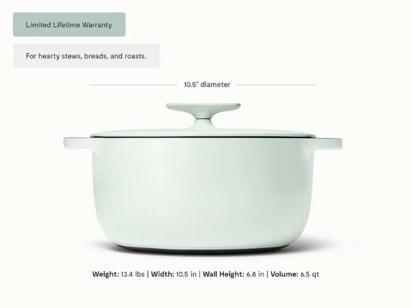 Enameled Cast Iron Dutch Oven - Light Mist - Detail