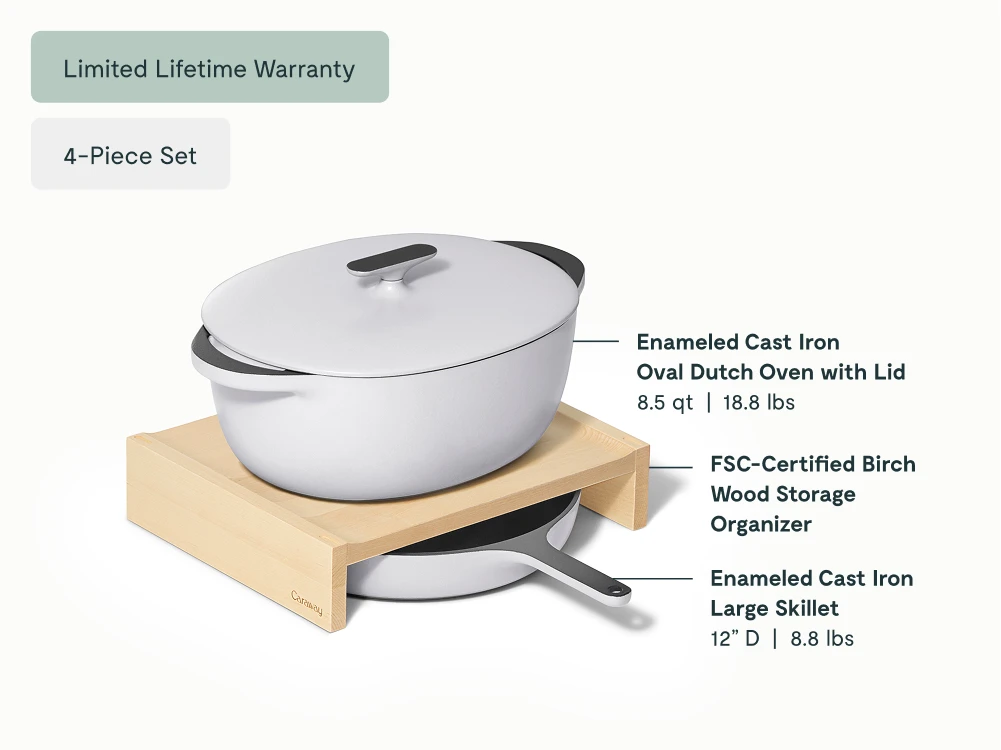 Large Enameled Cast Iron Duo - Gray - Detail