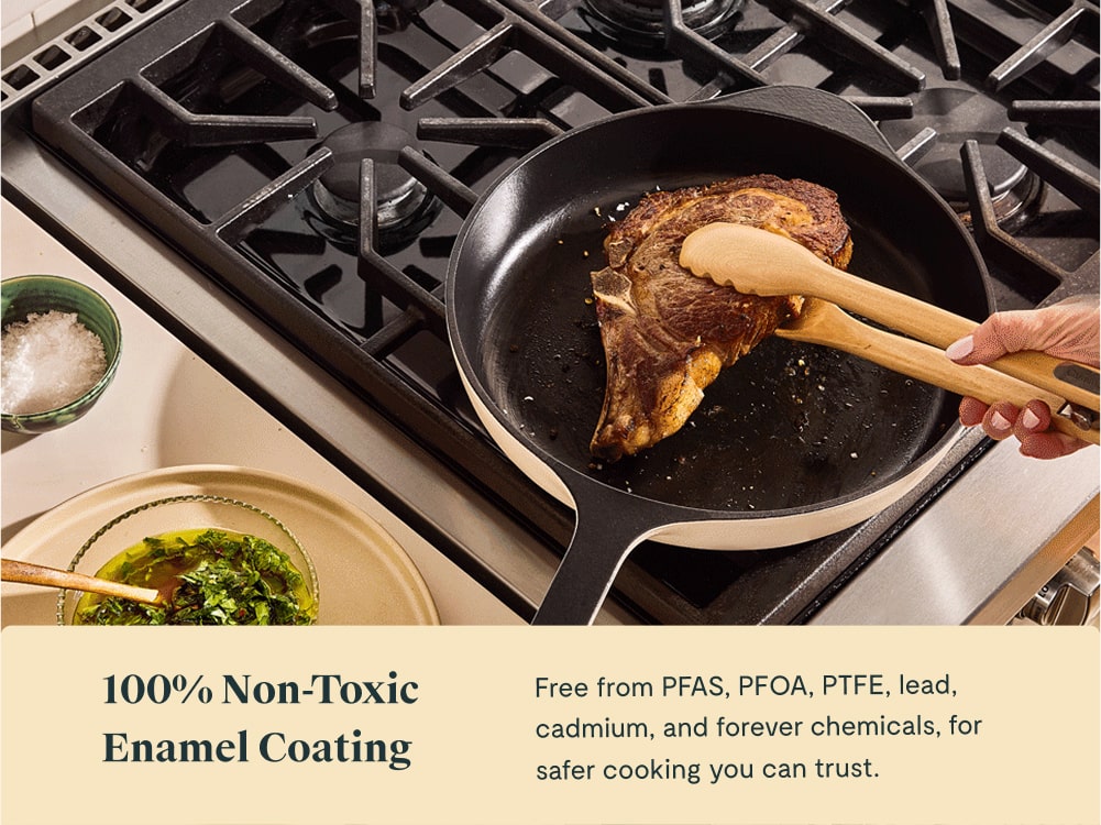 Enameled Cast Iron Large Skillet - Cream - Non-Toxic Enamel Coating