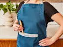 Linen Apron - Navy - In Use with Wooden Spoon
