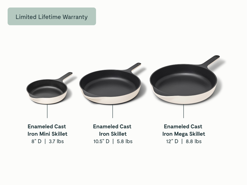 Enameled Cast Iron Skillet Trio - Cream - Detail