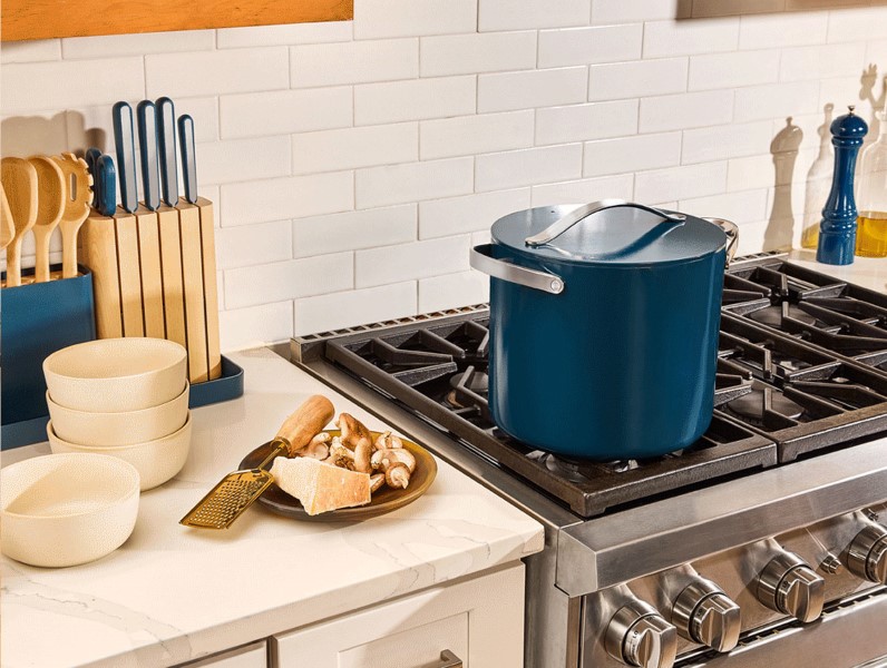 Ceramic Stock Pot - Navy - On Stove