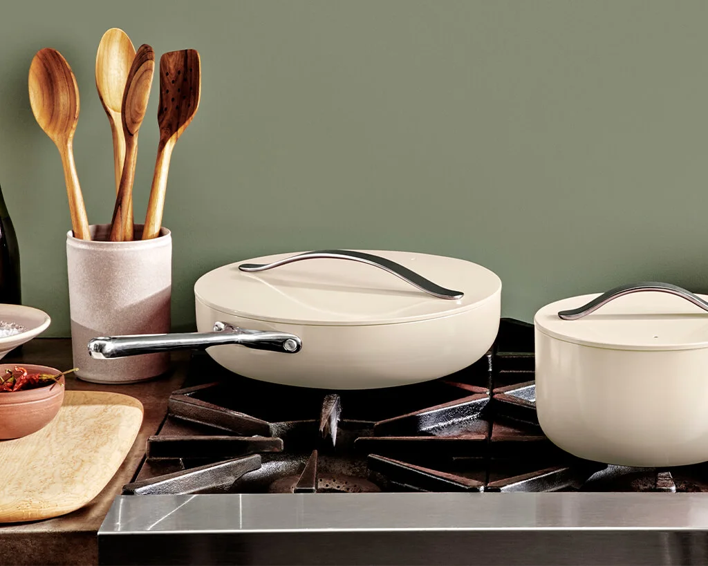 Ceramic Saute Pan - Sauce Pan - Cream - with Spatula on the side