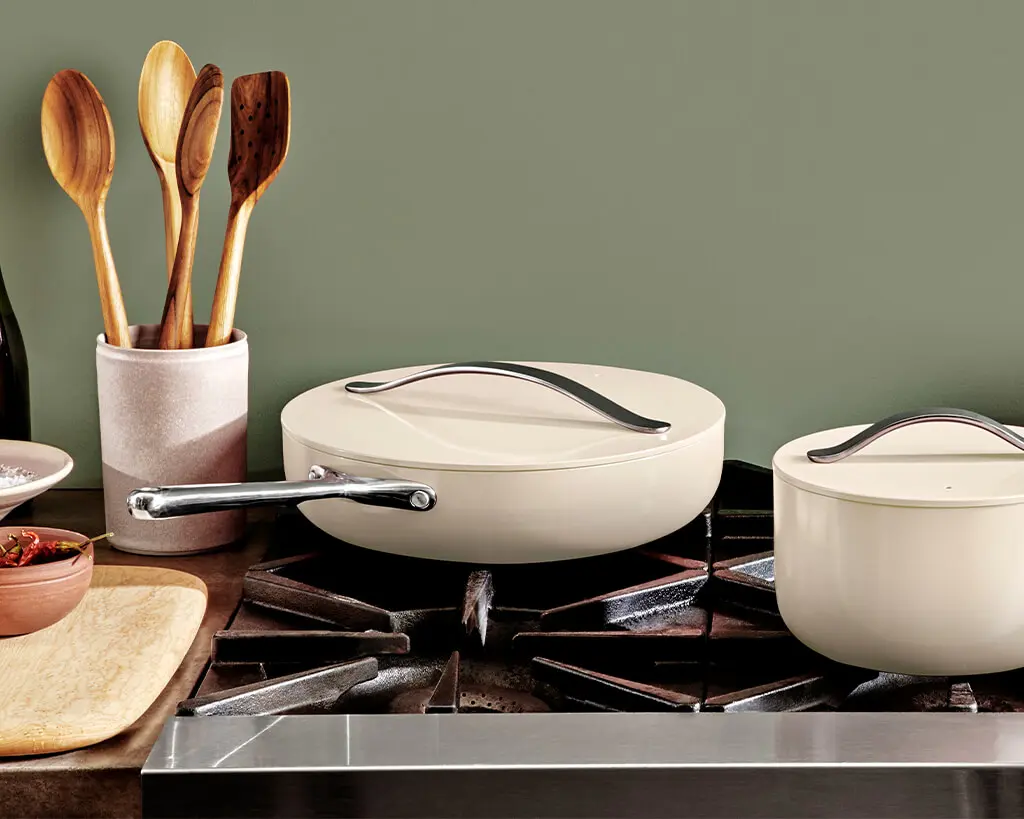 Ceramic Saute Pan - Sauce Pan - Cream - with Spatula on the side