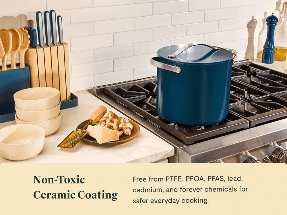Ceramic Stock Pot - Navy - Stovetop Lifestyle