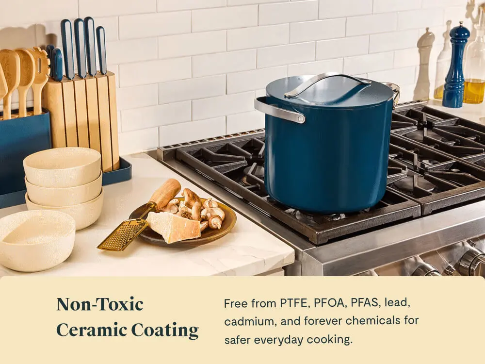 Ceramic Stock Pot - Navy - Stovetop Lifestyle