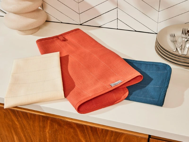Tea Towels - Multicolor - Cream Perracotta Navy Towels on Counter