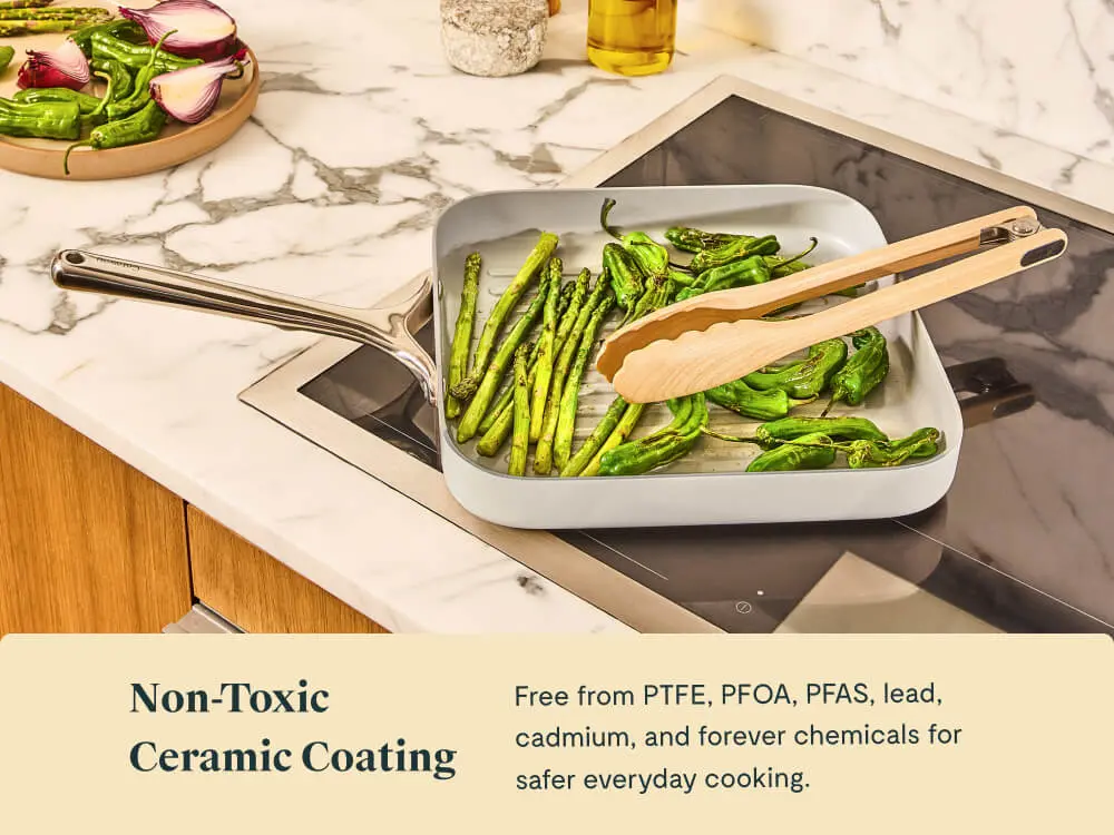 Ceramic Square Grill Pan - Gray - Lifestyle Stove
