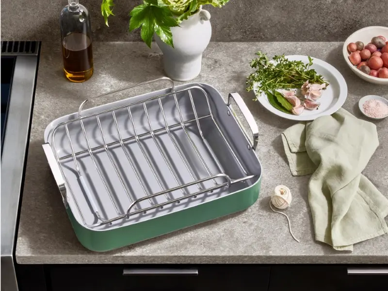 Roasting Pan - Sage - Preparing Meal on Counter
