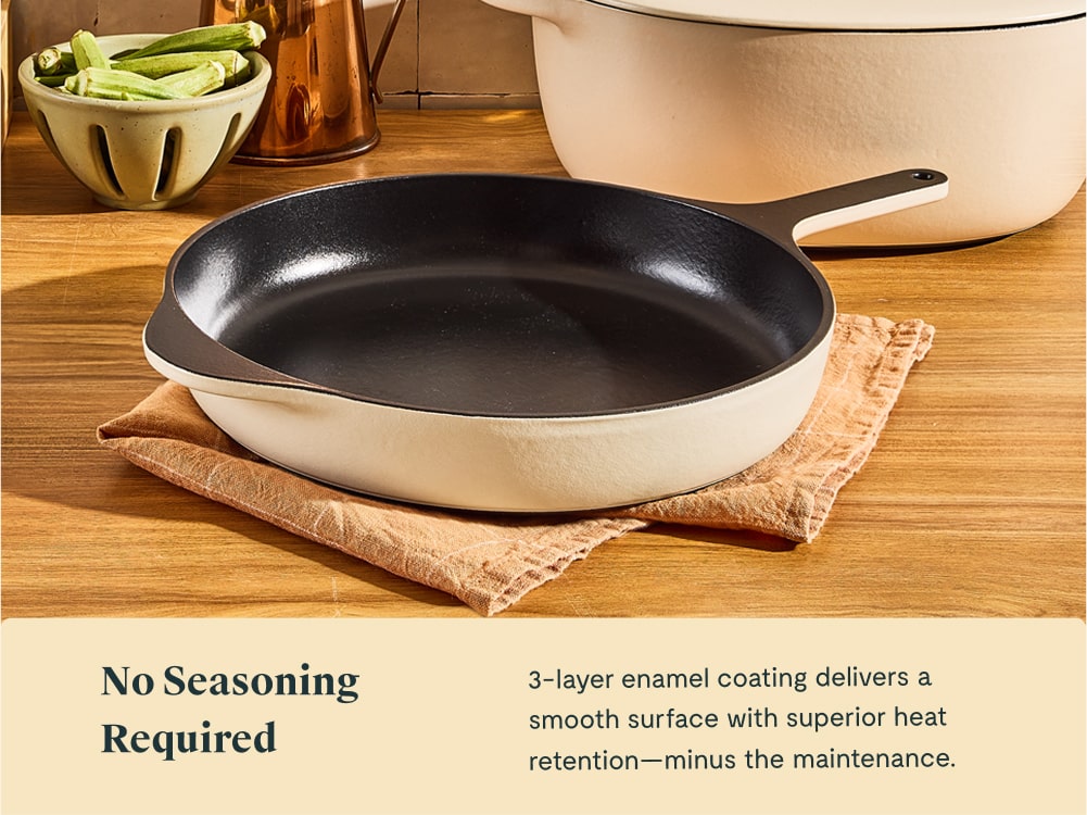 Enameled Cast Iron Large Skillet - Cream - No Seasoning Required