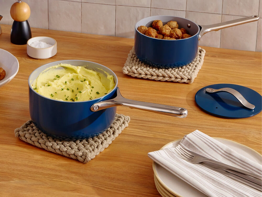 Ceramic Mini Sauce Pan - Navy - Tablescape Lifestyle