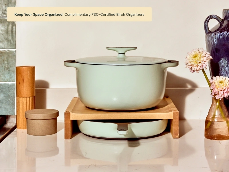 Enameled Cast Iron Skillet & Dutch Oven Duo - Light Mist - Storage Included