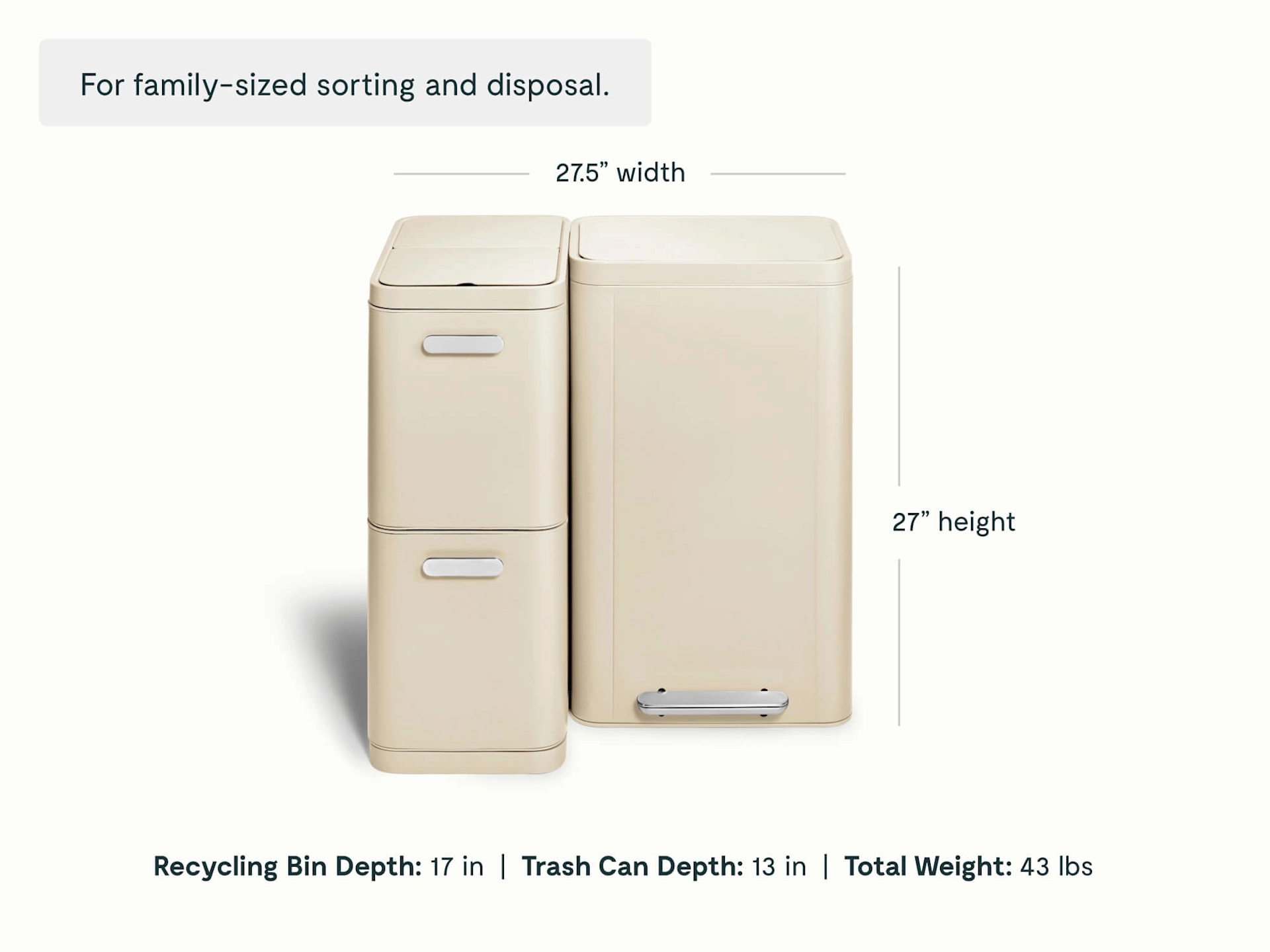 Trash and Recycling Duo Bin - Rectangular - Cream - Detail