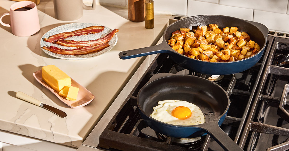 Enameled Cast Iron Skillet Duo- midnight blue