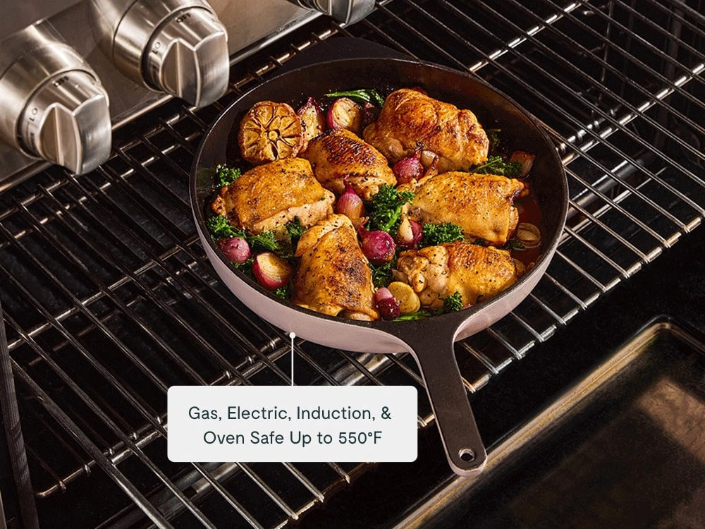 Enameled Cast Iron Large Skillet - Cream - Gas Electric Induction Stove Safe