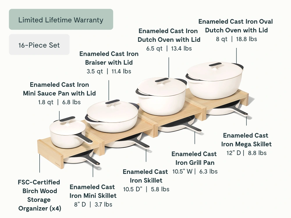 Deluxe Enameled Cast Iron Set - Cream - Detail