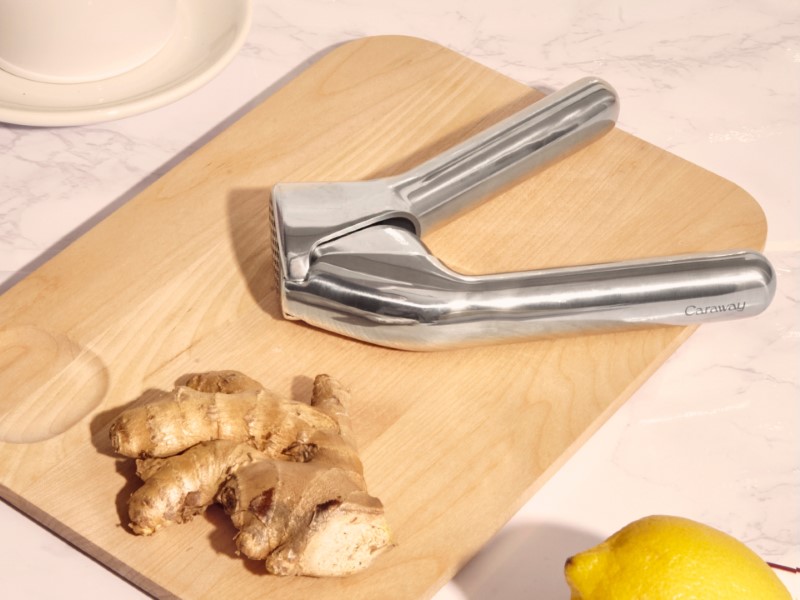 Garlic Press - Stainless Steel - In Use with Ginger