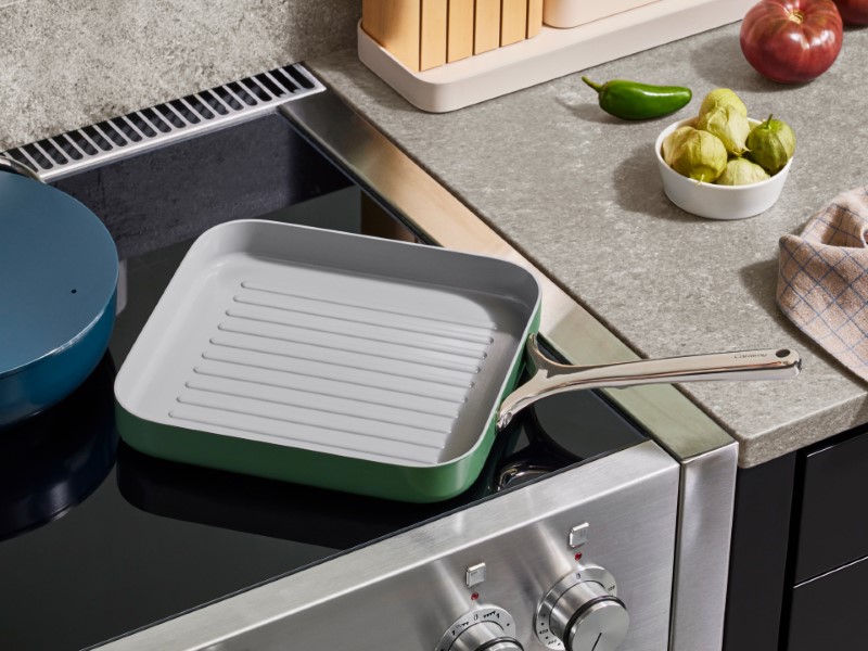 Square Grill Pan - Sage - On Induction Stove