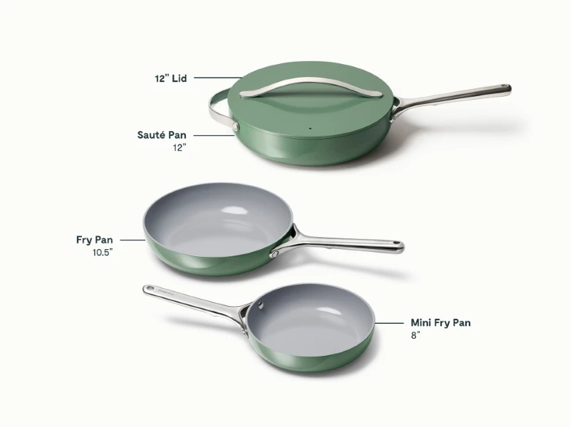 Ceramic Fry Pan Trio - Sage - Detail