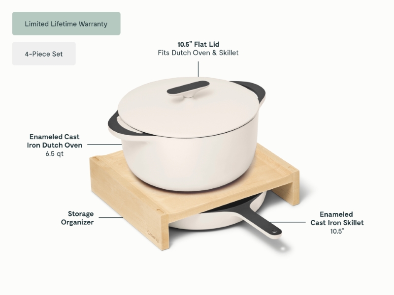 Enameled Cast Iron Skillet & Dutch Oven Duo - Cream - Detail