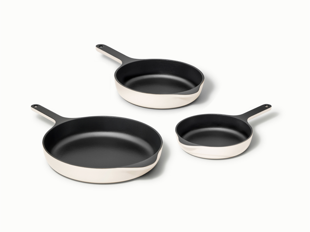 Enameled Cast Iron Skillet Trio - Cream - Hero