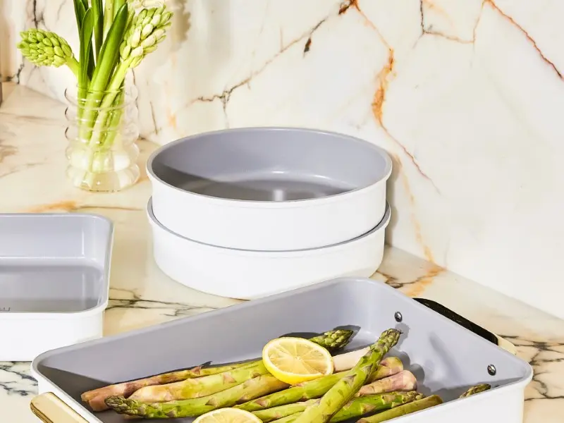 Circle Pan Duo - White - Stacked on Counter