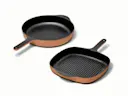 Enameled Cast Iron Skillet & Grill Pan Duo - Rust - Hero