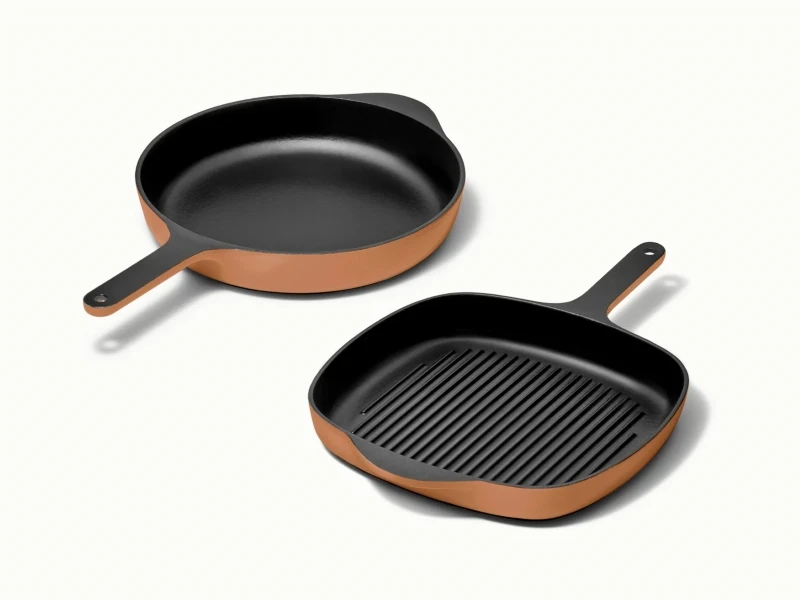 Enameled Cast Iron Skillet & Grill Pan Duo - Rust - Hero