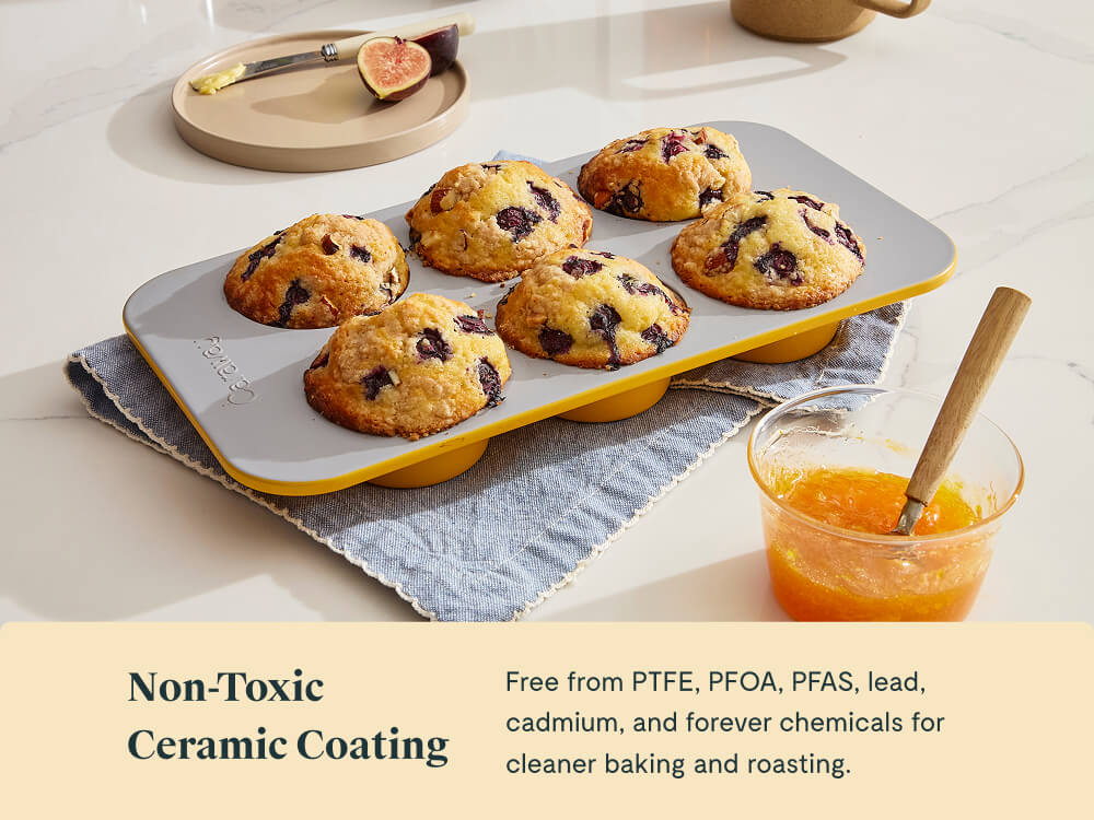 Caraway Nonstick Ceramic 6 Cup Muffin Pan – Non-Toxic, PTFE & PFOA Free – Oven Safe – Aluminized Steel Core – Small Muffin Pan for Baking Cupcakes, Muffins & More - Cream - Thumbnail 5